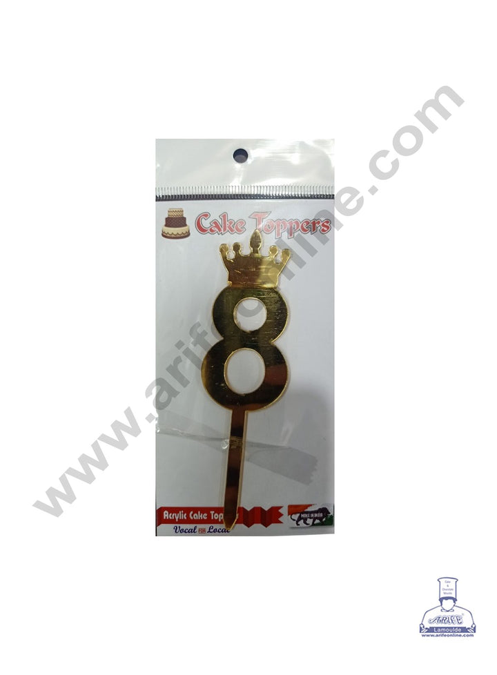 Cake Decor 5 Inch Acrylic Golden Number Toppers - Eight Number With Crown