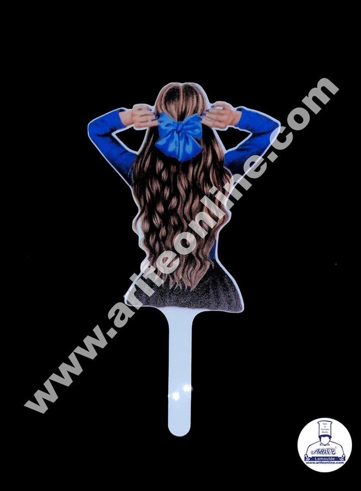 Cake Decor 6 Inches Digital Printed Cake Toppers - Lady With Blue Ribbon