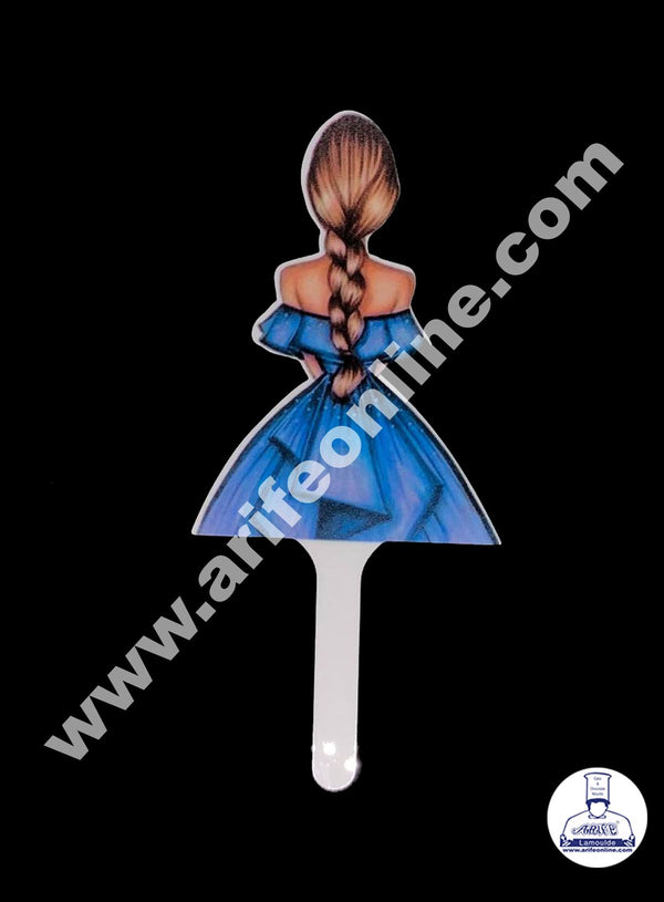 Cake Decor 6 Inches Digital Printed Cake Toppers - Blue Frock Lady