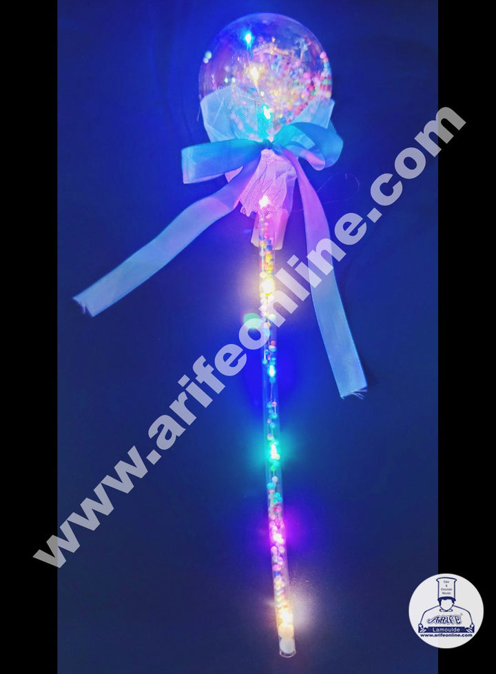 Cake Decor Plastic LED Light Cake Topper Balloon With Ribbon For Cake Decoration - Sky Blue