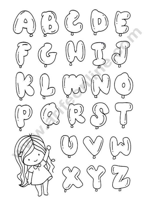 Bubble Alphabet With Cute Girl Rubber stamp clear stamp transparent stamp