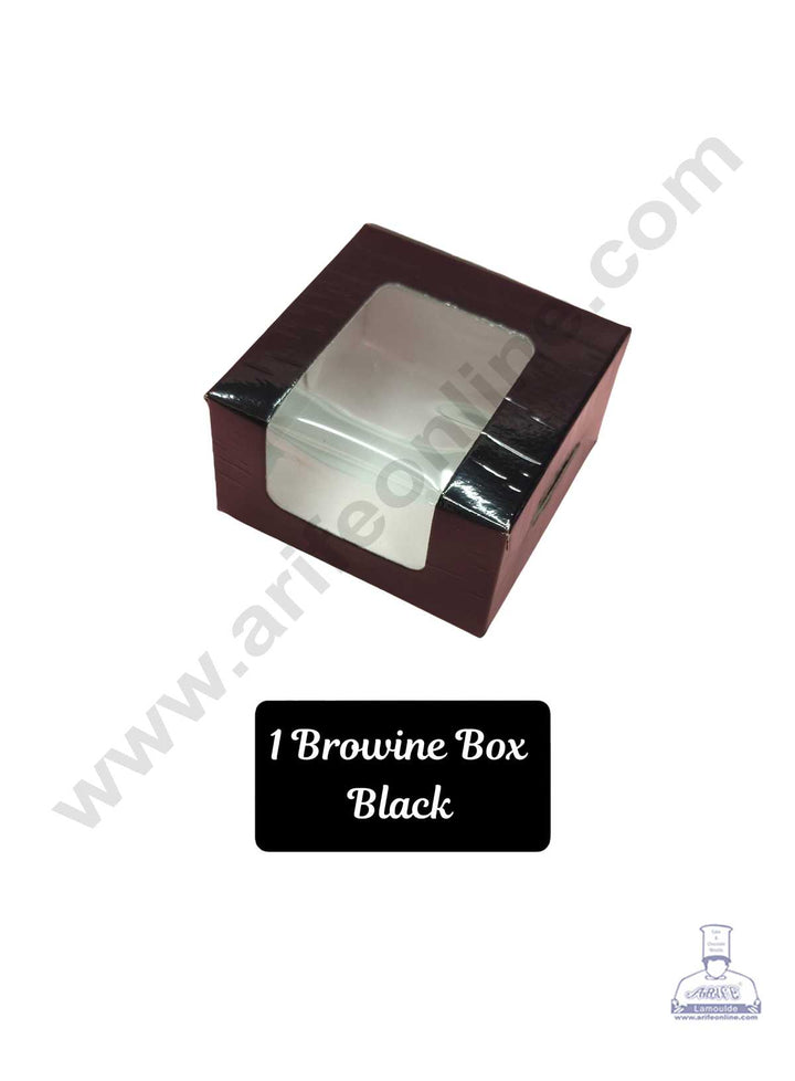 CAKE DECOR™ 1 Cavity Black Brownie Boxes with Clear Window, Cupcake Carriers , Black (10 Pc Pack)