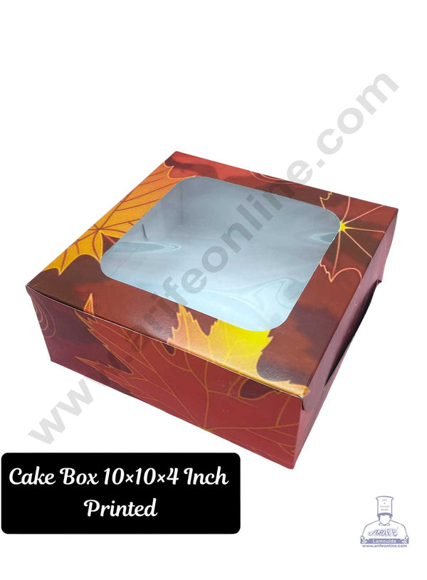 CAKE DECOR™ 1 KG Cake Boxes Printed Maple Leaf Boxes - 10x10x4 Inch ( Pack of 5 Pieces )