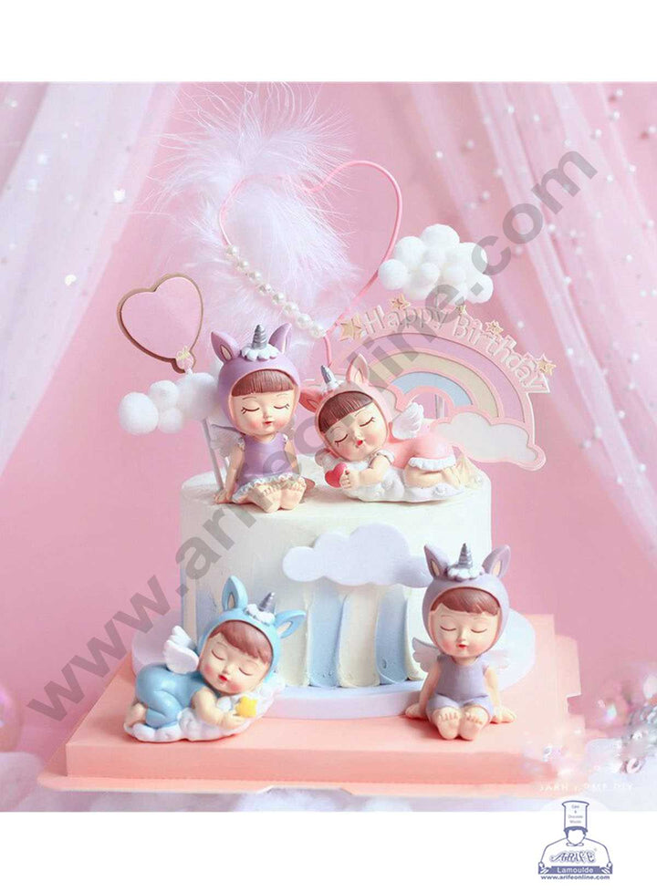 CAKE DECOR™ 1 Pieces Blue Sleeping Baby Unicorn Toys Cake Toppers (SB-T-JH3103-Blue)