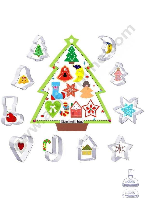 CAKE DECOR™ 10 Pcs Christmas Theme Stainless Steel Biscuit Cookies Cutter Mould