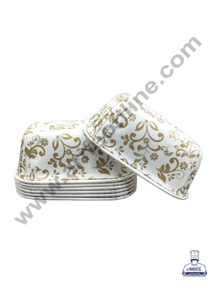 CAKE DECOR™ 10 Pcs Small White Golden Leaf Design Bake and Serve Plum Cake Mold