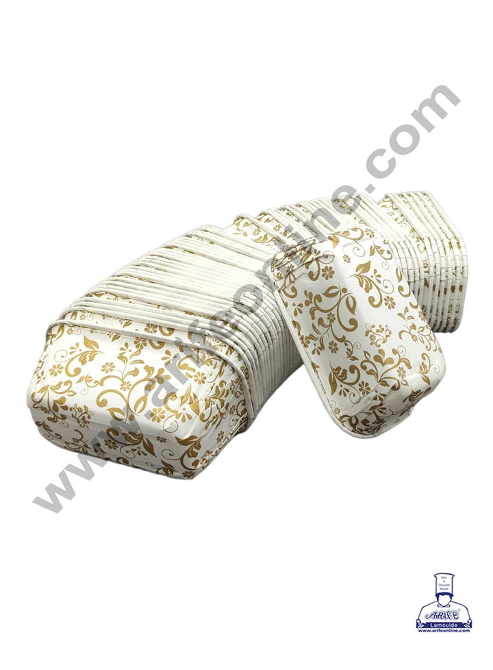 CAKE DECOR™ 10 Pcs Small White Golden Leaf Design Bake and Serve Plum Cake Mold