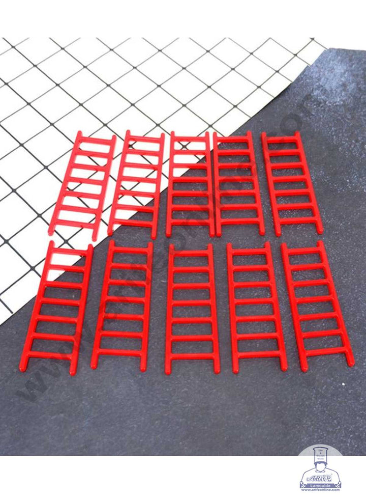 CAKE DECOR™ 10 Pieces Red Plastic Ladder Toys Cake Toppers (SB-T-CJ022-Red)