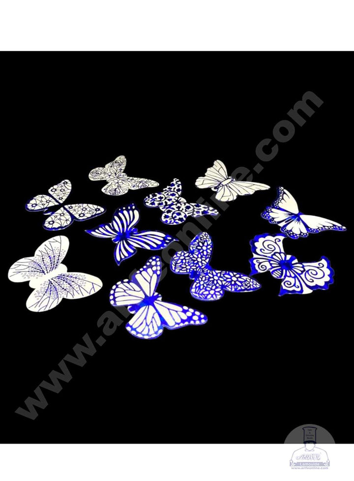 CAKE DECOR™ 10 pcs Blue White Butterfly Paper Topper For Cake And Cupcake (SBMT-PT-107)
