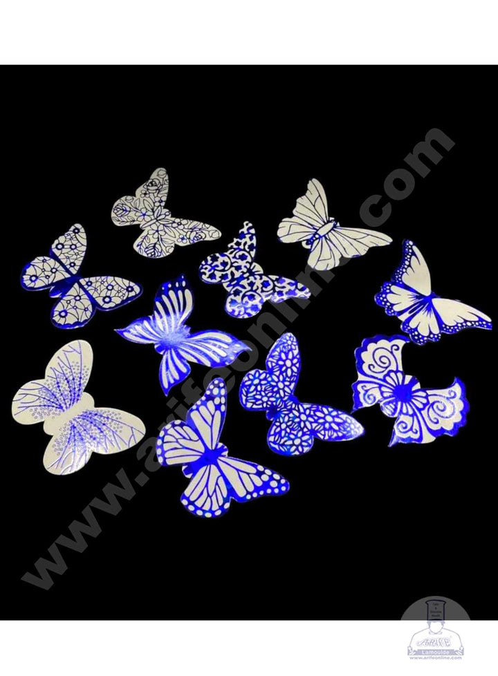 CAKE DECOR™ 10 pcs Blue White Butterfly Paper Topper For Cake And Cupcake (SBMT-PT-107)