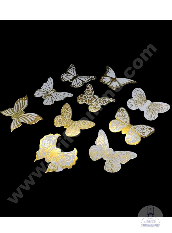 CAKE DECOR™ 10 pcs Golden White Butterfly Paper Topper For Cake And Cupcake (SBMT-PT-111)
