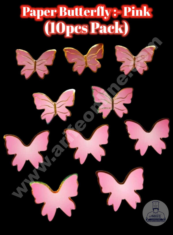 CAKE DECOR™ 10 pcs Pink Butterfly Theme Paper Topper For Cake And Cupcake SBMT-PT-120