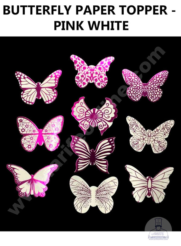 CAKE DECOR™ 10 pcs Pink White Butterfly Paper Topper For Cake And Cupcake (SBMT-PT-109)