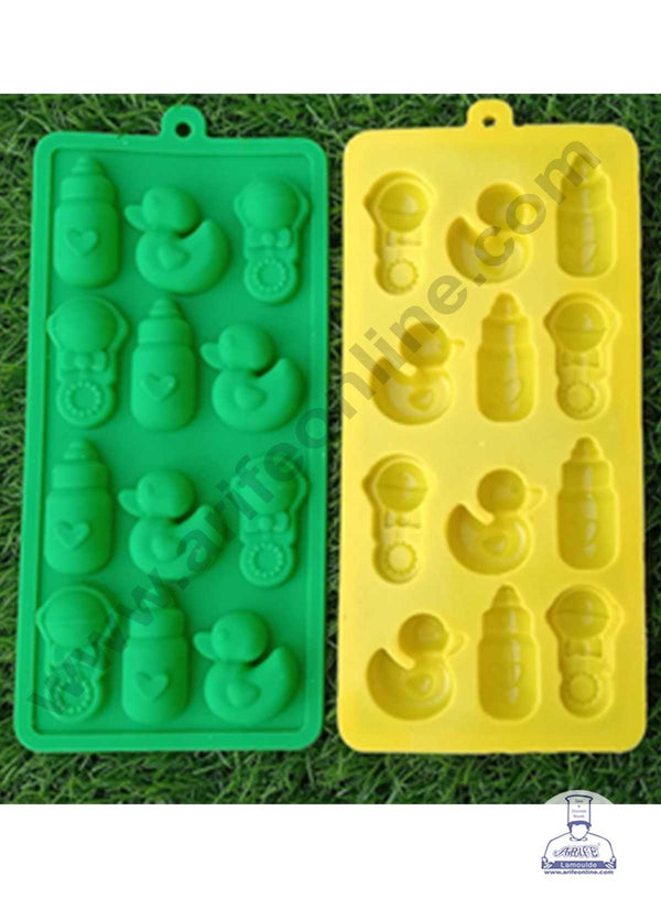 CAKE DECOR™ 12 Cavity Baby Bottle Duck Shape Silicon Chocolate Mould, Ice Mould, Chocolate Decorating Mould (SBSM-895)