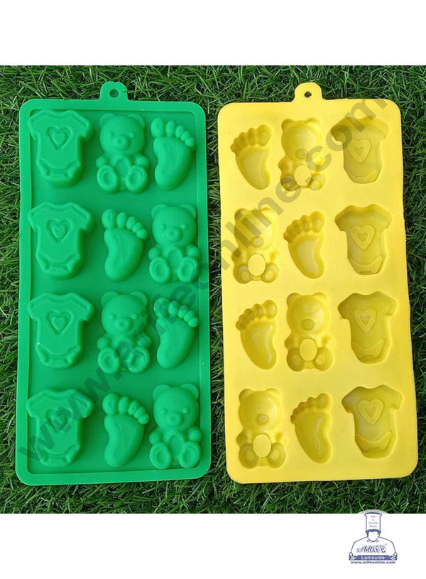 CAKE DECOR™ 12 Cavity Baby Cloth Baby Feet Teddy Shape Silicon Chocolate Mould, Ice Mould, Chocolate Decorating Mould (SBSM-894)