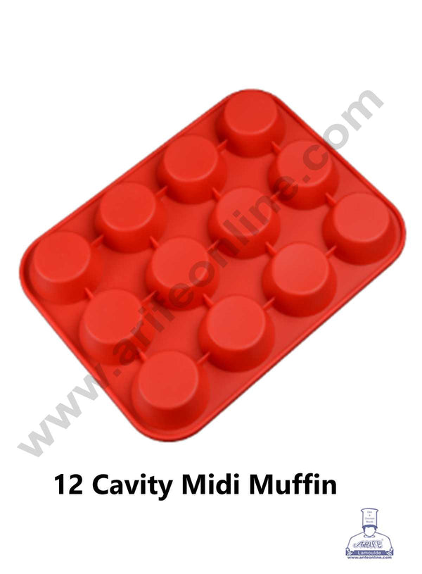 CAKE DECOR™ 12 Cavity Midi Muffin Round Shape Silicon Muffin Mould Silicon Cupcake Mould (SBSM-034)