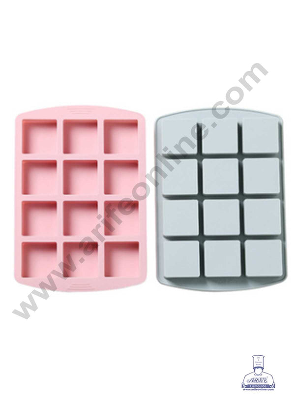 CAKE DECOR™ 12 Cavity Square Shape Silicon Muffin Mould Silicon Cupcake Mould (SBSM-855)