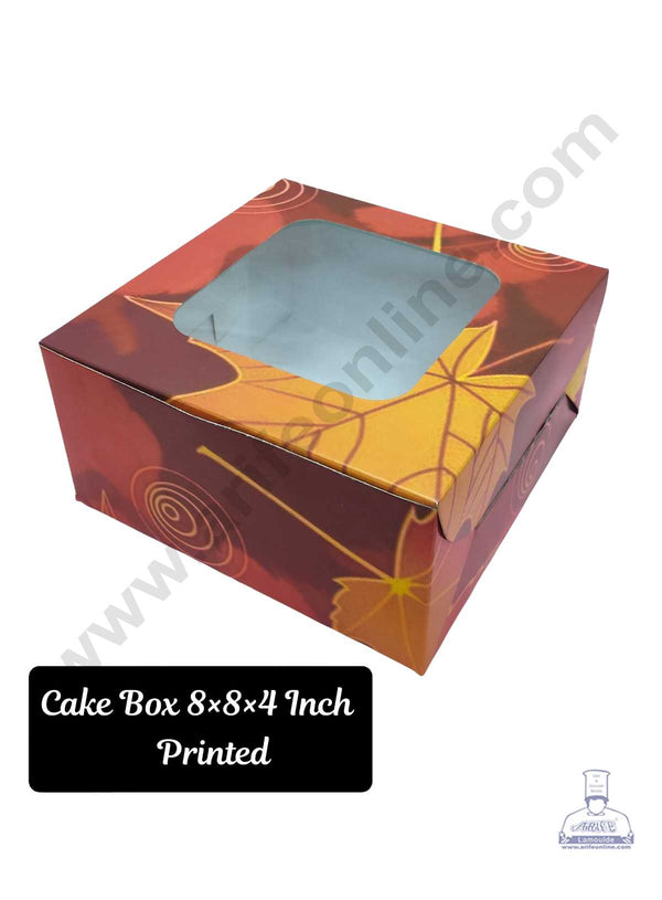 CAKE DECOR™ 1/2 KG Cake Boxes Printed Maple Leaf Boxes - 8x8x4 Inch ( Pack of 5 Pieces )