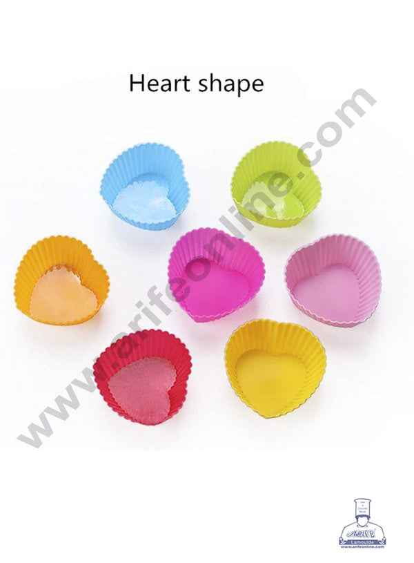 CAKE DECOR™ 12 Pcs Silicon Heart Shape Muffin Moulds Cup Cake Mould | Reusable, Multi-color (SBSM-907)