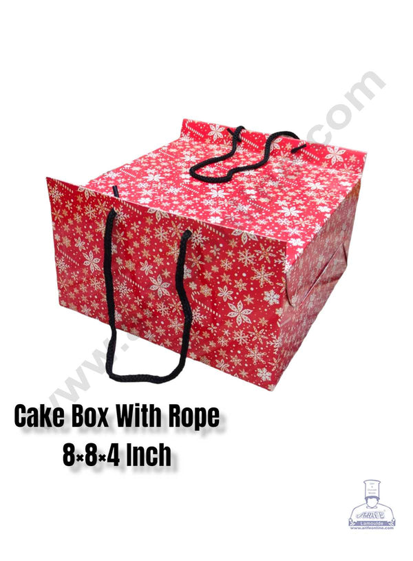 CAKE DECOR™ 1/2 kg Christmas Theme Cake Box with Rope Handle 8 x 8 x 4 Inch - Christmas Theme 3 ( Pack of 10 pcs )