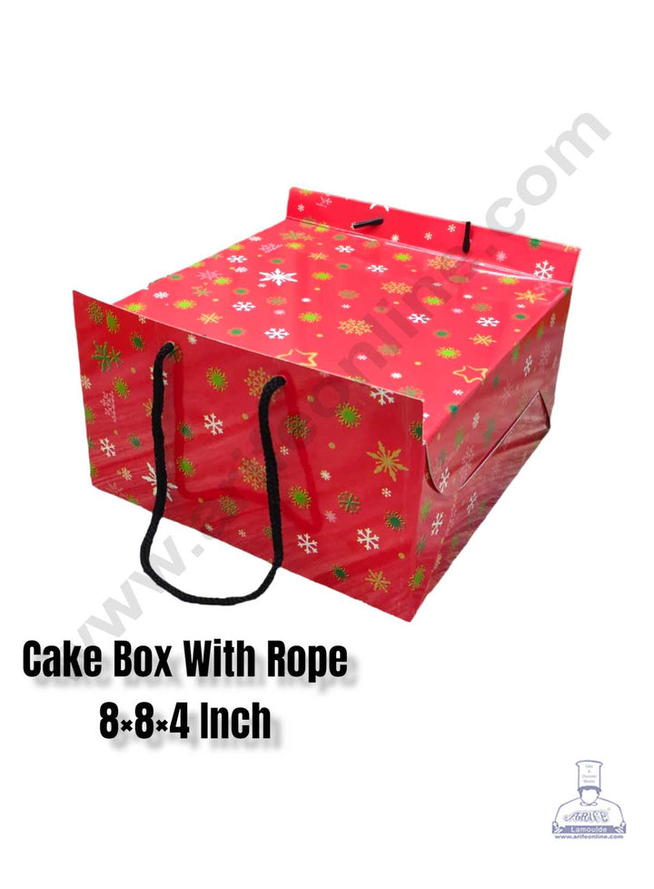 CAKE DECOR™ 1/2 kg Christmas Theme Cake Box with Rope Handle 8 x 8 x 4 Inch - Christmas Theme 4 ( Pack of 10 pcs )