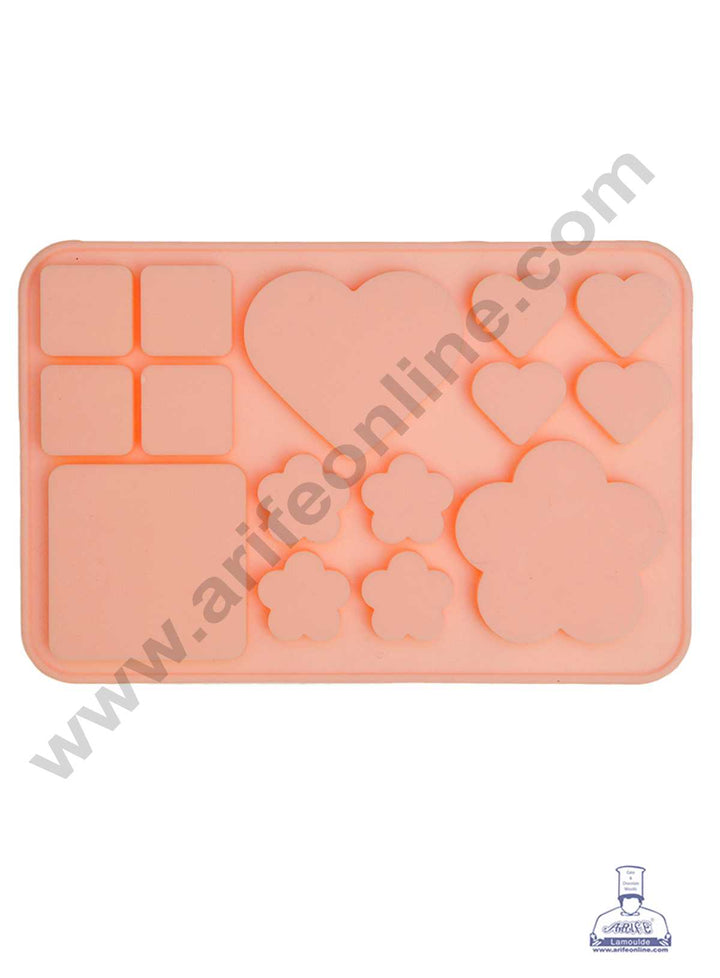 CAKE DECOR™ 15 Cavity Heart Flower Square Shape Silicon Chocolate Mould, Ice Mould, Chocolate Decorating Mould SBCM-733