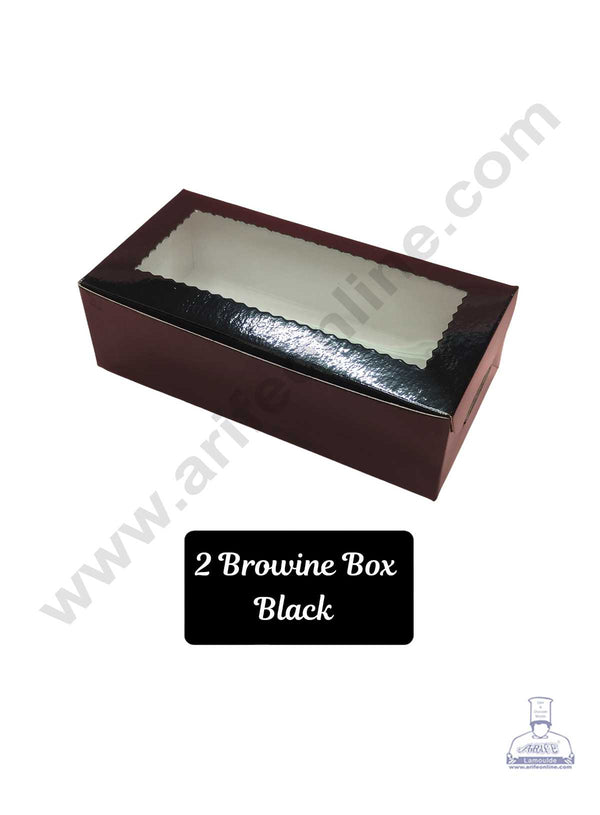CAKE DECOR™ 2 Cavity Brownie Black Boxes with Clear Window, Brownie Carriers - Black ( 10 Pcs Pack )