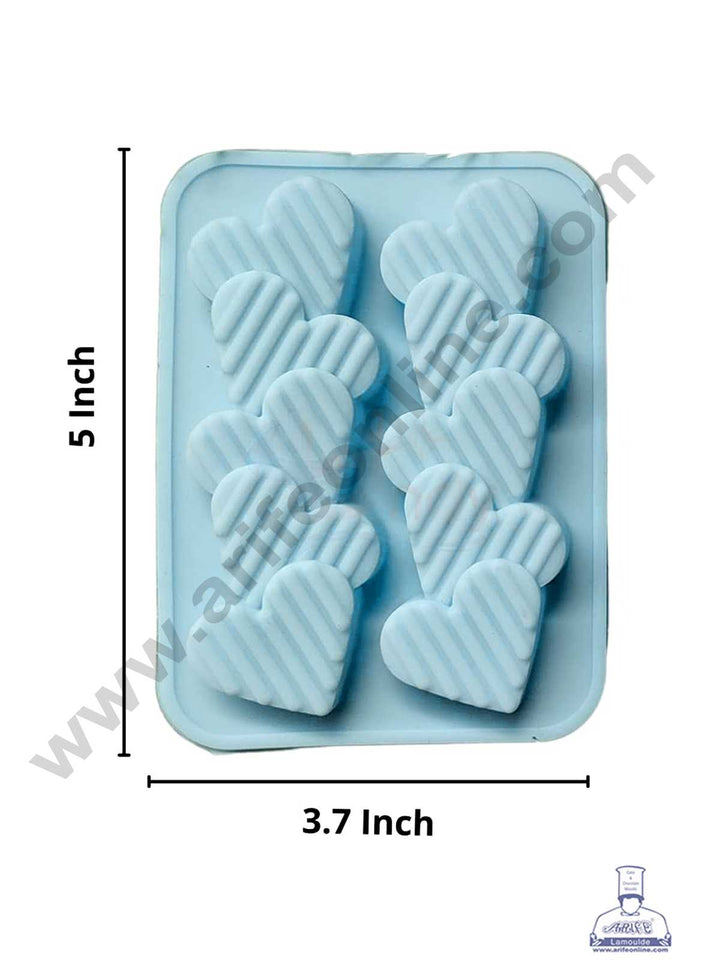 CAKE DECOR™ 2 Cavity Joint Heart Stripe Shape Silicon Chocolate Mould Candle Mould Chocolate Decorating Mould SBSM-885