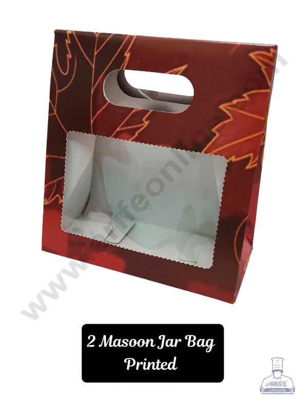 CAKE DECOR™ 2 Mason Jar Paper Carry Bags Printed Maple Leaves - Medium (10 Pcs)