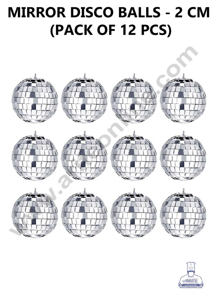 CAKE DECOR™ 2 cm Mirror Disco Balls Topper For Cake and Cupcake Decoration - ( 12 pcs Pack )
