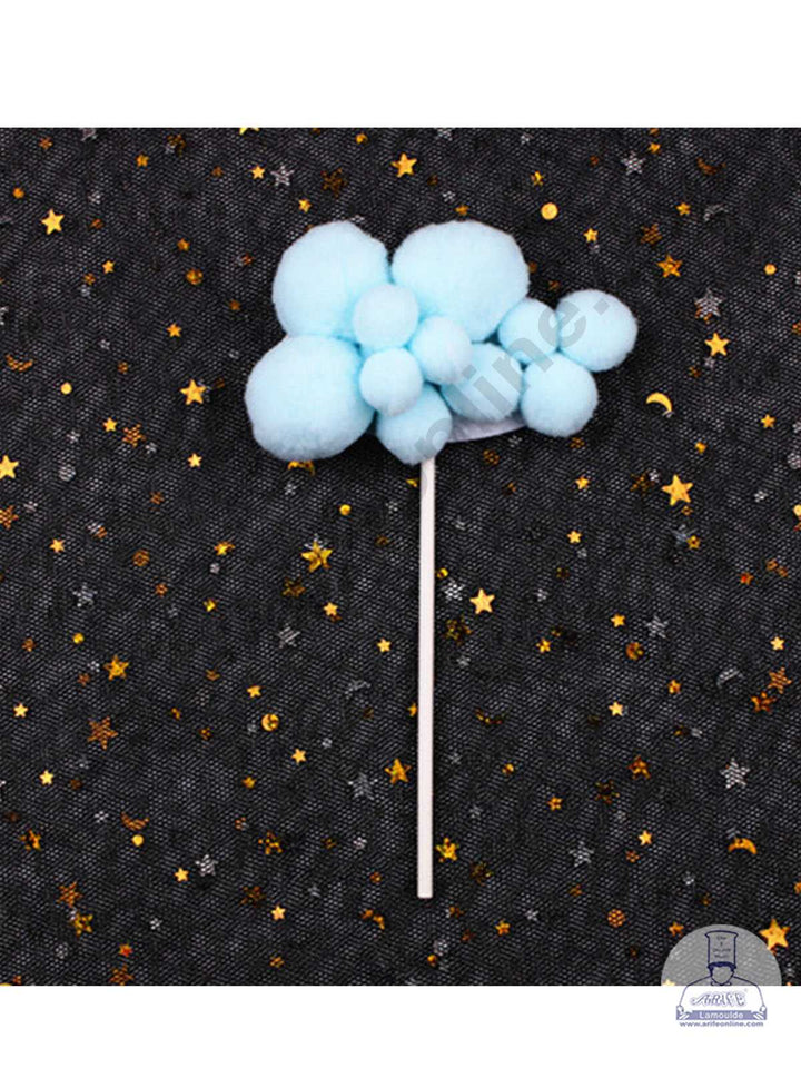 CAKE DECOR™ 2 pcs Assorted Design Blue Soft Pompom Cloud Cake Toppers For Cake and Cupcake Decoration - Blue