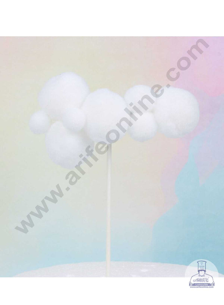 CAKE DECOR™ 2 pcs Assorted Design White Soft Pompom Cloud Cake Toppers For Cake and Cupcake Decoration - White