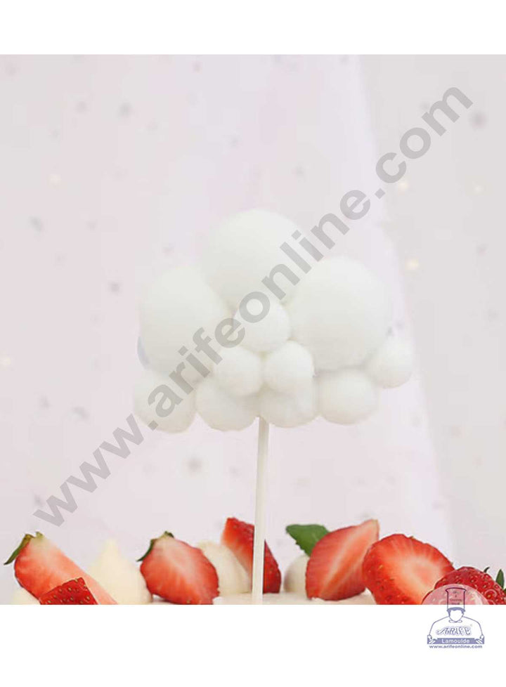 CAKE DECOR™ 2 pcs Assorted Design White Soft Pompom Cloud Cake Toppers For Cake and Cupcake Decoration - White