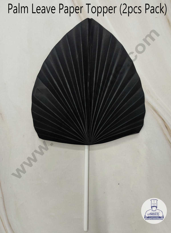 CAKE DECOR™ 2 pcs Black Palm Leave Paper Topper For Cake Decoration - Black ( SBMT-PL-09 )