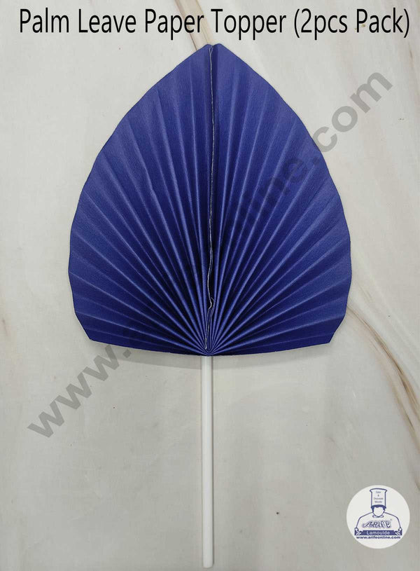 CAKE DECOR™ 2 pcs Navy Blue Palm Leave Paper Topper For Cake Decoration - Navy Blue ( SBMT-PL-07 )
