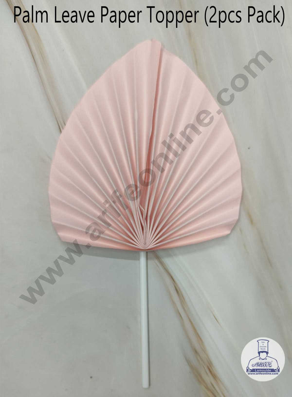 CAKE DECOR™ 2 pcs Light Pink Palm Leave Paper Topper For Cake Decoration - Light Pink ( SBMT-PL-03 )