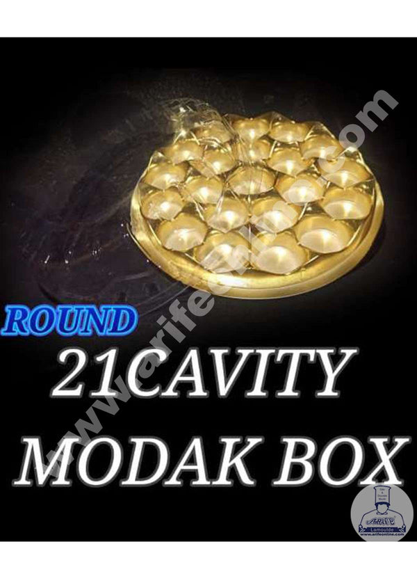 CAKE DECOR™ 21 Cavity Round Shape Modak PVC Box – ( Pack of 1 Pc )