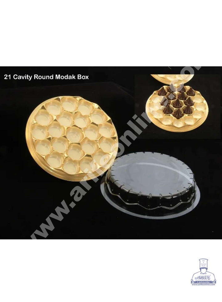 CAKE DECOR™ 21 Cavity Round Shape Modak PVC Box – ( Pack of 1 Pc )