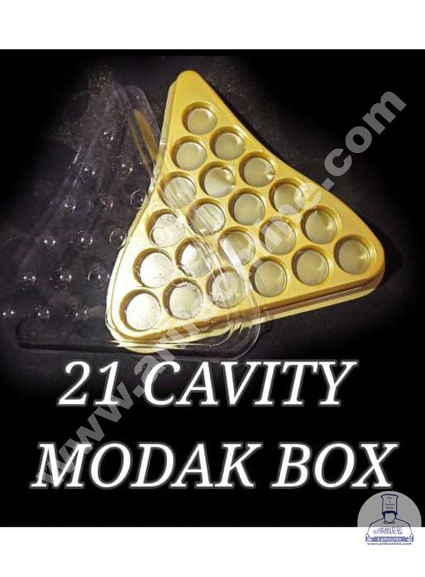 CAKE DECOR™ 21 Cavity Triangle Shape Modak PVC Box – ( Pack of 1 Pc )
