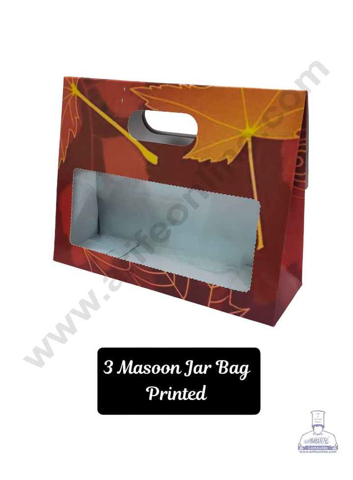 CAKE DECOR™ 3 Mason Jar Paper Carry Bags Printed Maple Leaves - Big (10 Pcs)