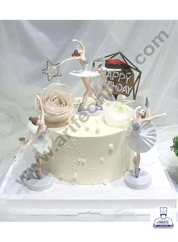 CAKE DECOR™ 3 Pieces White Dancing Ballerina Girl Toys for Cake Toppers SBTO-031