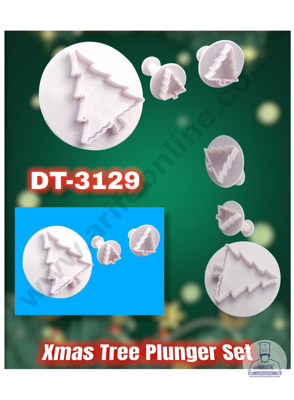 CAKE DECOR™ 3 pcs Christmas Tree Plastic Biscuit Cutter Plunger Cutter ( SBDT-3129 )
