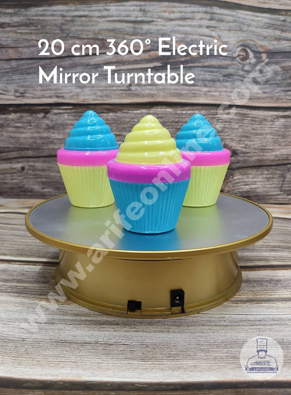 CAKE DECOR™ 360 Degree Electric Mirror Rotating Turntable - 20 cm