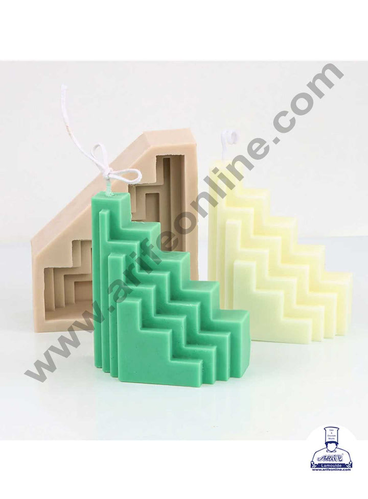 CAKE DECOR™ 3D Silicon 1 Cavity Geometric Staircase Abstract Shape Silicon Candle Moulds SBSP-DYF6264