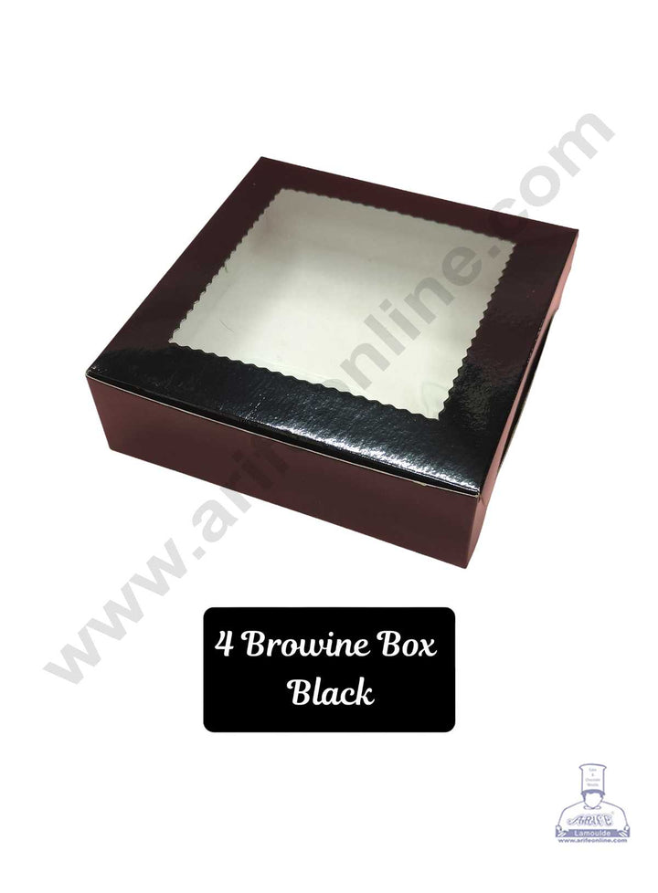 CAKE DECOR™ 4 Cavity Black Brownie Boxes with Clear Window, Brownie Carriers - Black ( 10 Pcs Pack )