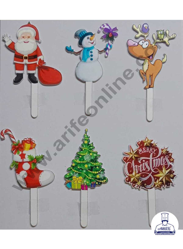 CAKE DECOR™ 4 Inches Digital Printed Cake Toppers - 6 Pc Christmas Theme