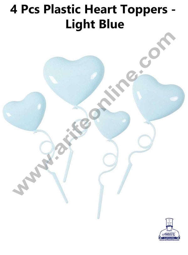 CAKE DECOR™ 4 Pieces Plastic Heart Cake Toppers - Light Blue ( SBT-H-LBlue )