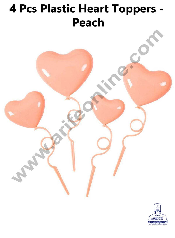 CAKE DECOR™ 4 Pieces Plastic Heart Cake Toppers - Peach ( SBT-H-Peach )