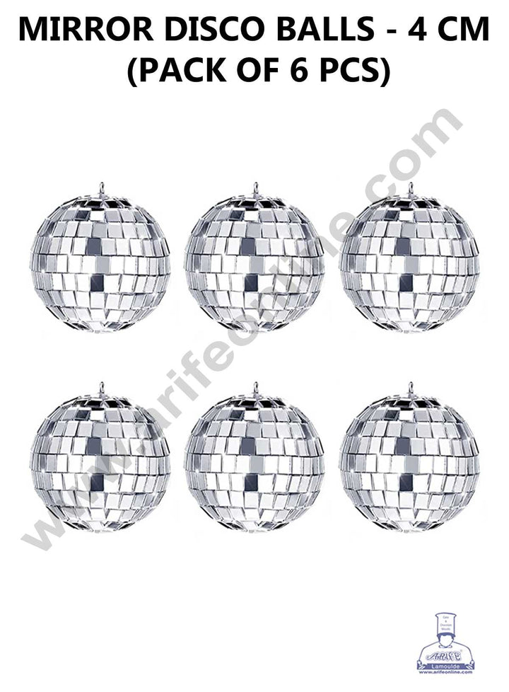 CAKE DECOR™ 4 cm Mirror Disco Balls Topper For Cake and Cupcake Decoration - ( 6 pcs Pack )
