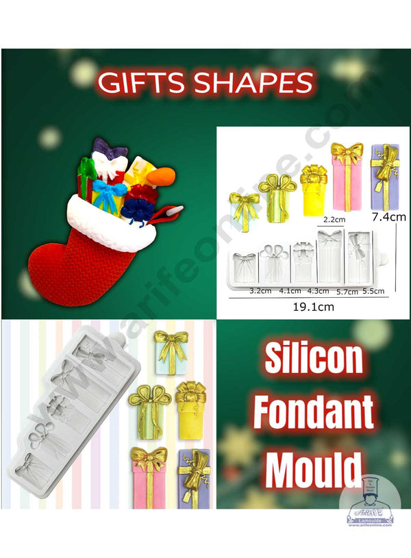 CAKE DECOR™ 5 Cavity Christmas Gifts Silicone Fondant Mold Silicon Marzipan Mould SBSP-DYF6913